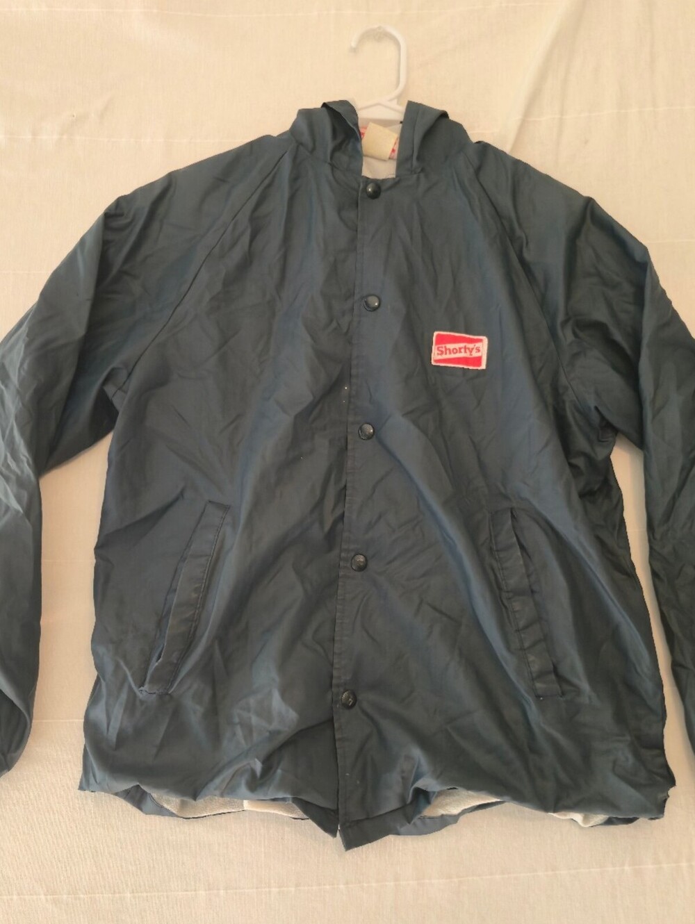 Vintage 90s Skater Shorty's Distressed Navy Blue Windbreaker Jacket Medium Rare